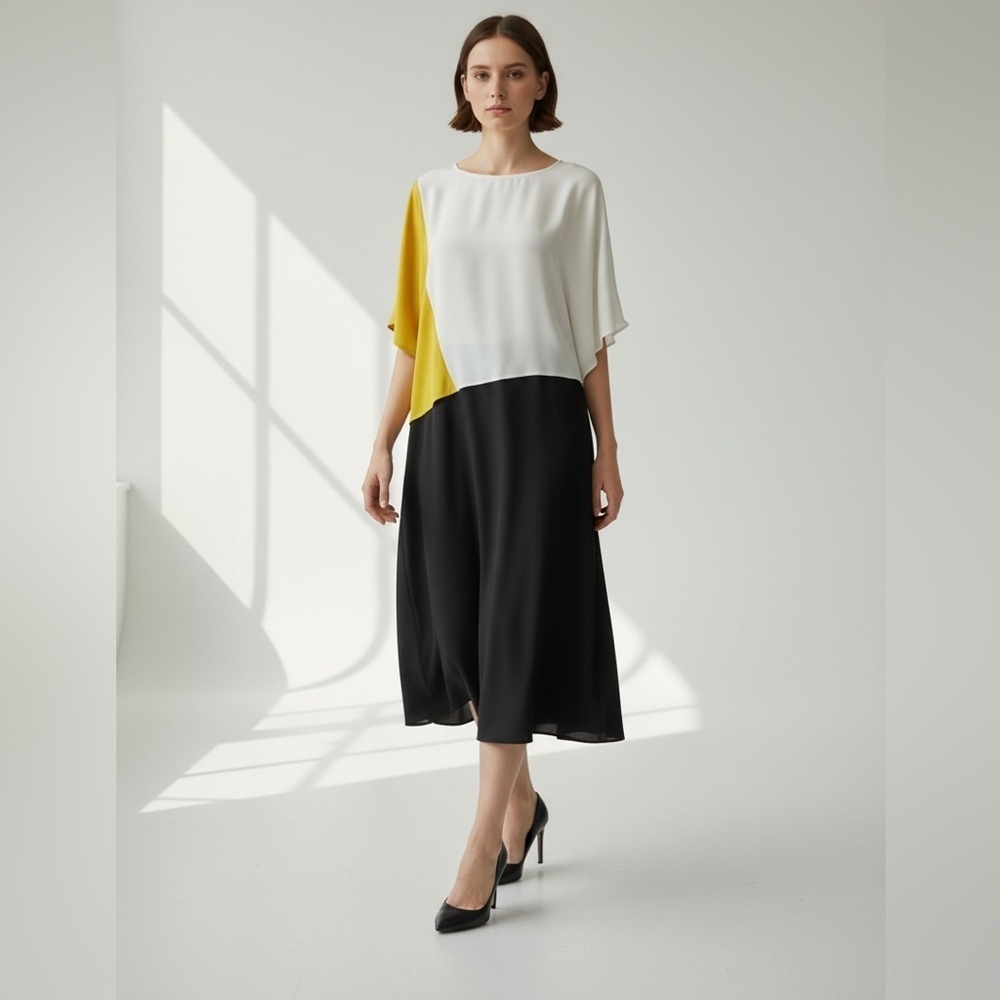 DKNY dress. Size XL ladies color block NWT black yellow white Flowy Airy NEW